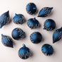 4" Blue Matte Decorative Ornaments Assorted Set Of 12