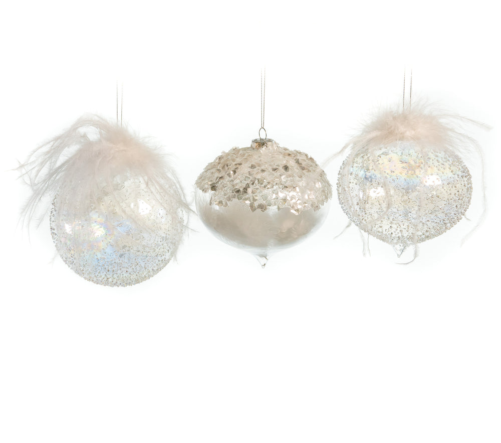 5" Crystal Decorative Feather Ornament Assorted Set Of 9