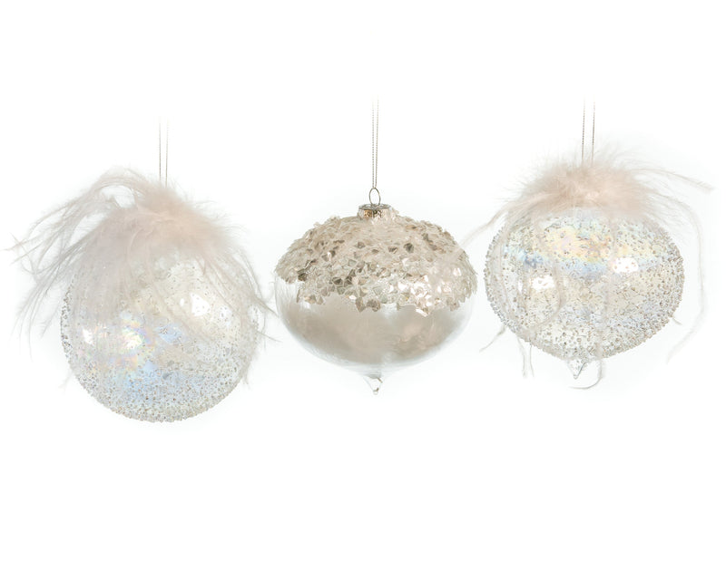 Juego surtido de 9 adornos de plumas iridiscentes de cristal de 12,7 cm