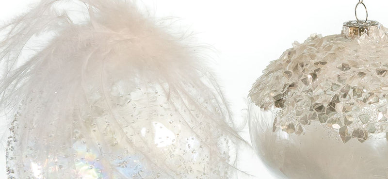 Juego surtido de 9 adornos de plumas iridiscentes de cristal de 12,7 cm