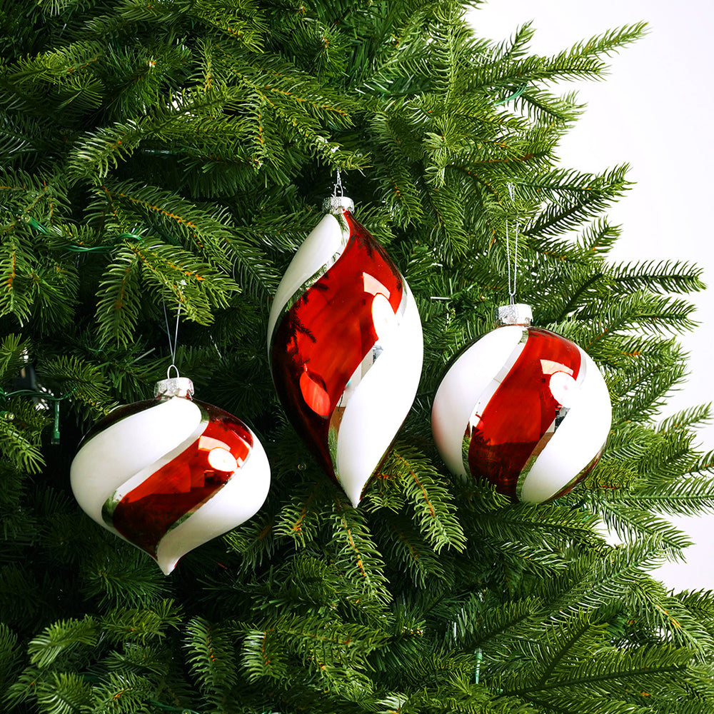 5" Red & White Spiral Ornament Assorted Set Of 9