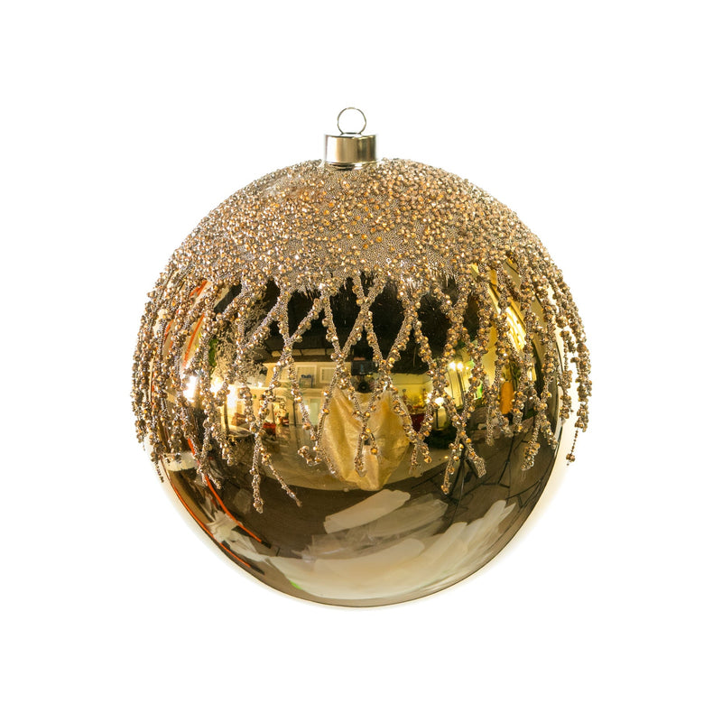 8" Glitter Beaded Lattice Glass Ball Ornament Set Of 4