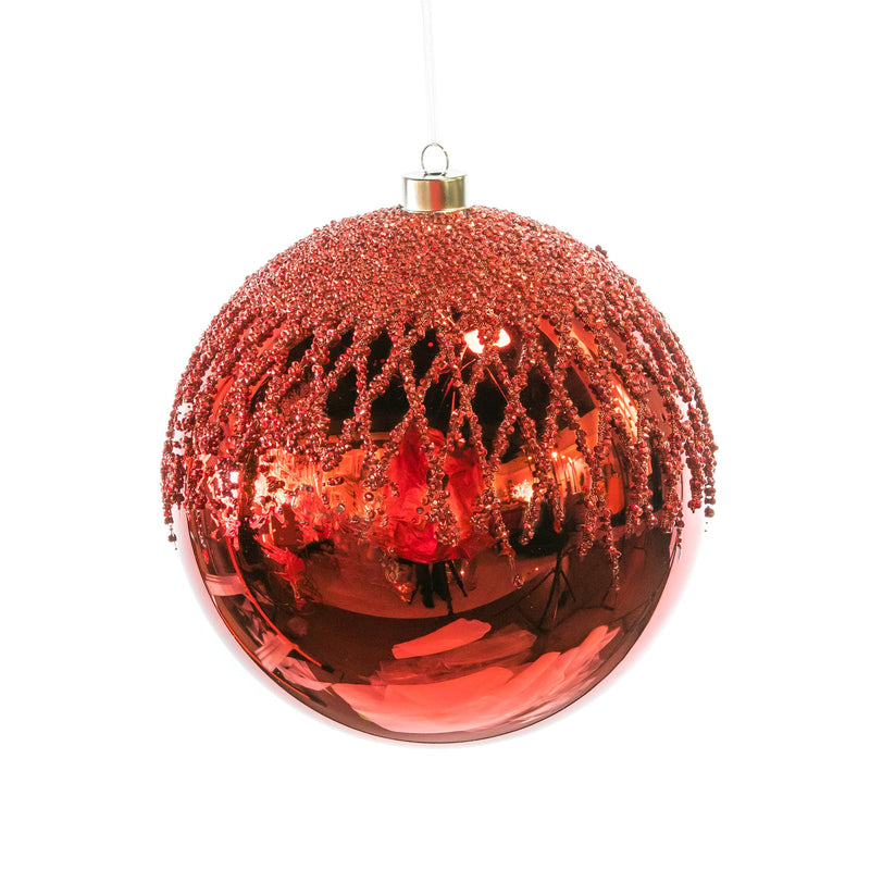 8" Glitter Beaded Lattice Glass Ball Ornament Set Of 4