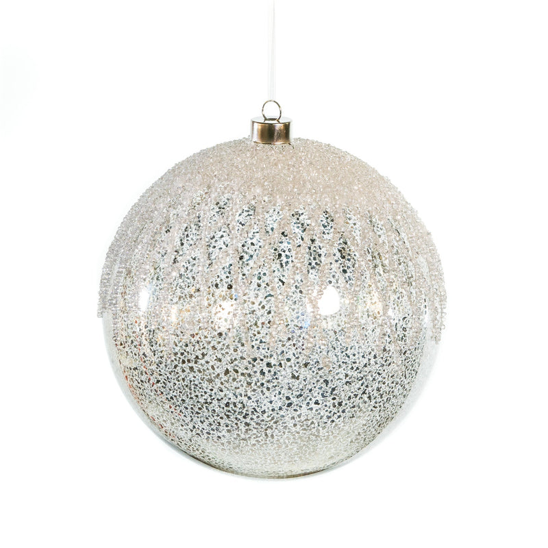 8" Glitter Beaded Lattice Glass Ball Ornament Set Of 4