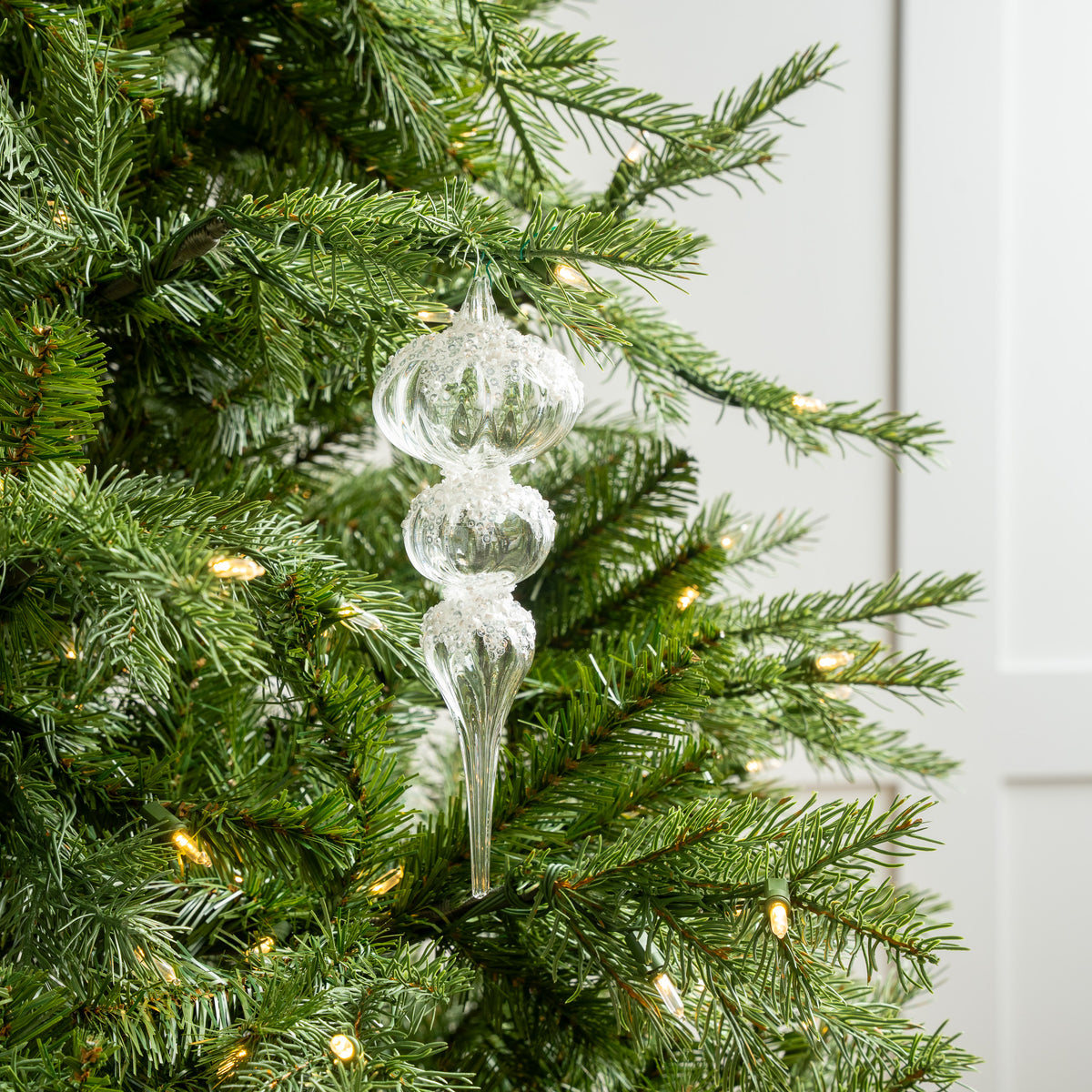 8" Clear Glitter Sequin Finial Ornament Set Of 4