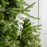 8" Clear Glitter Sequin Finial Ornament Set Of 4
