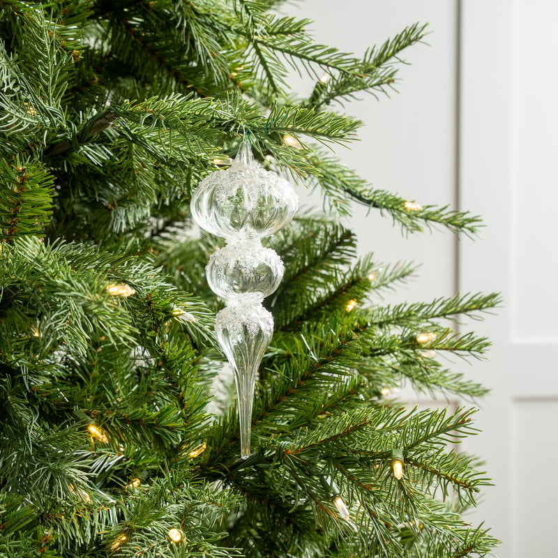 8" Clear Glitter Sequin Finial Ornament Set Of 4