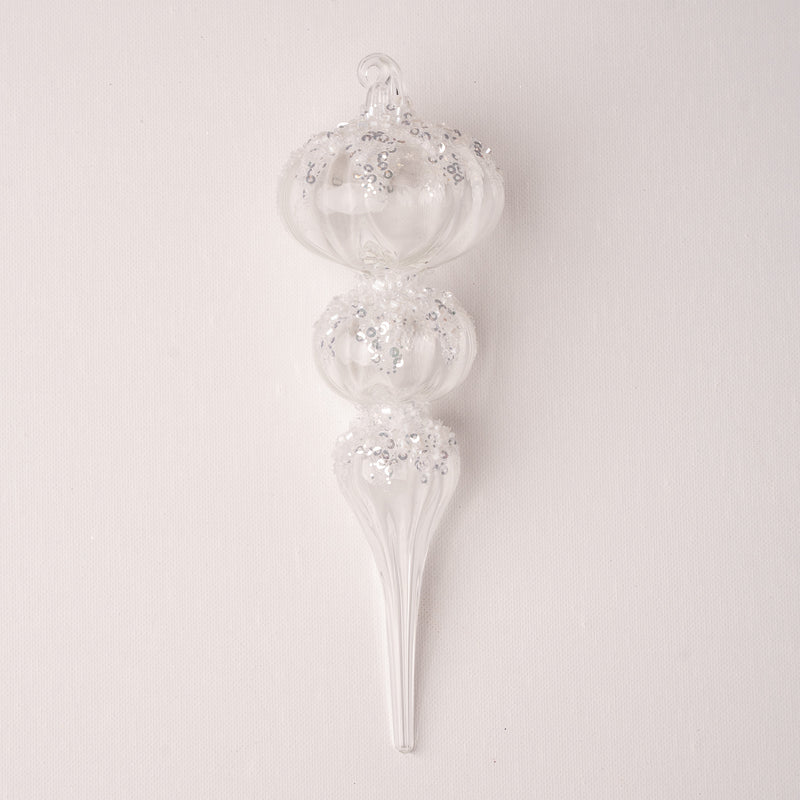 8" Clear Glitter Sequin Finial Ornament Set Of 4