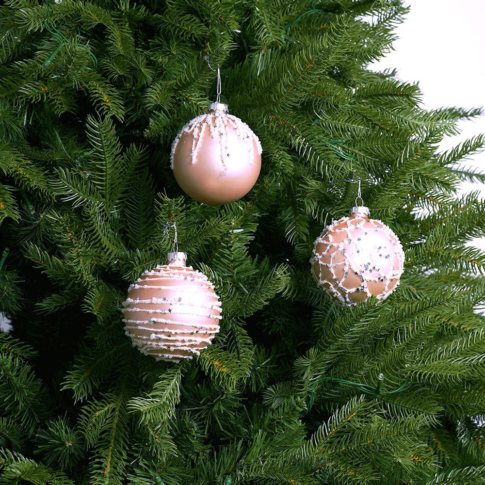 3" Pink With White Sequined Icing Assorted Ornament Set Of 12
