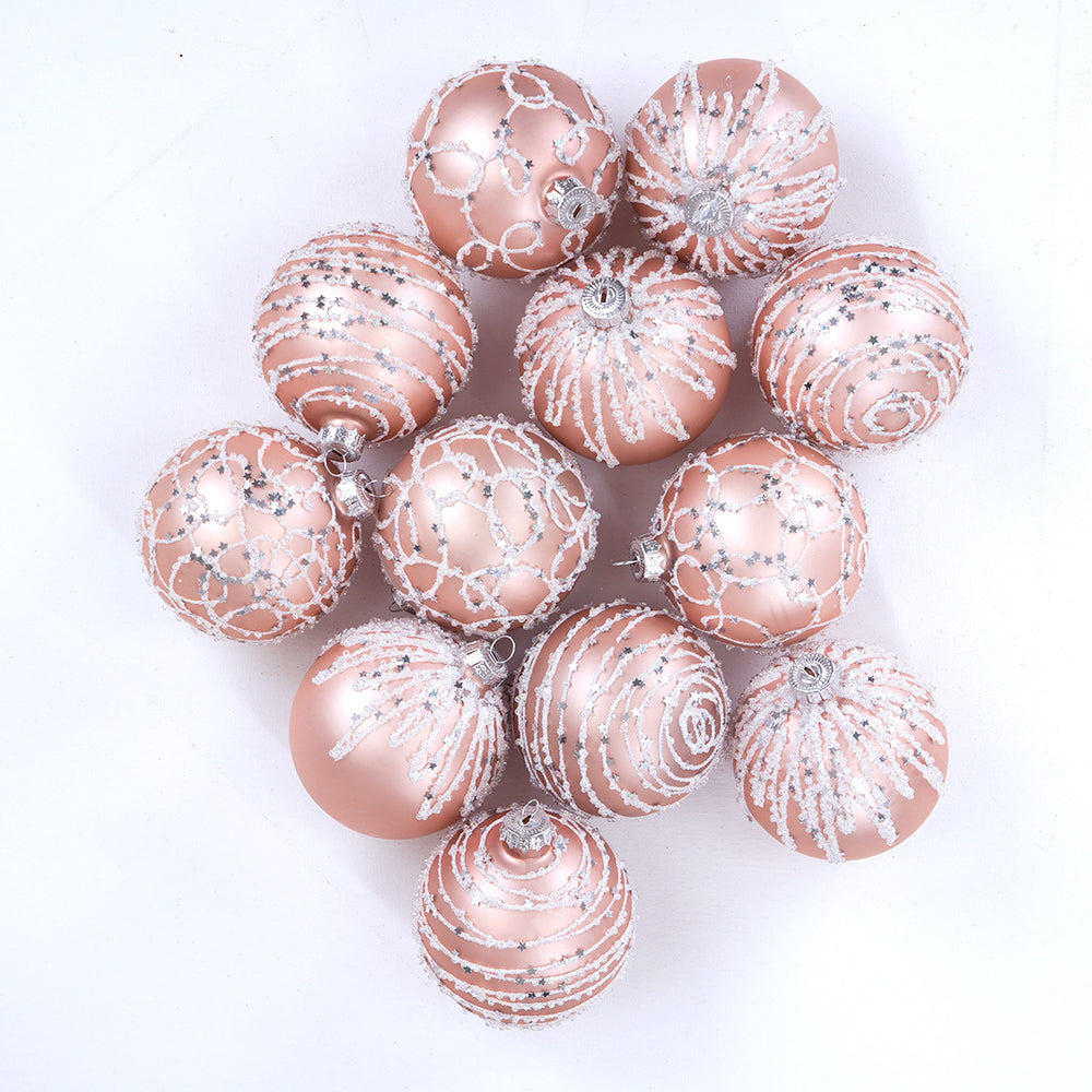 3" Pink With White Sequined Icing Assorted Ornament Set Of 12