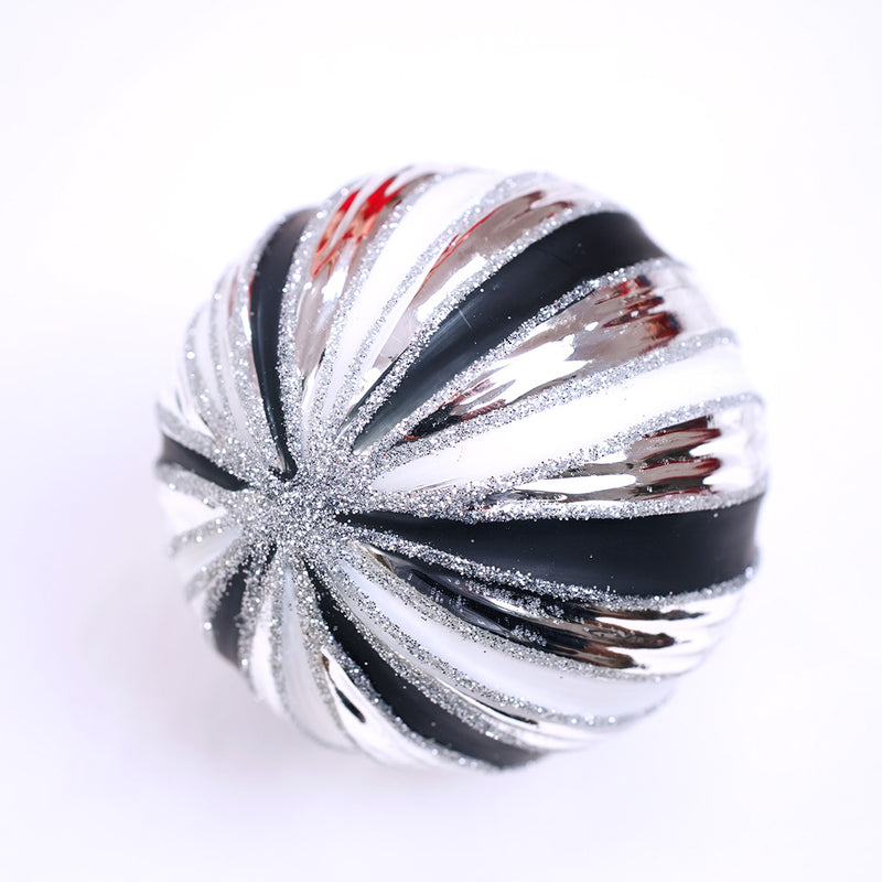 3" Black & White Glitter Glass Ball Ornament Assorted Set Of 12