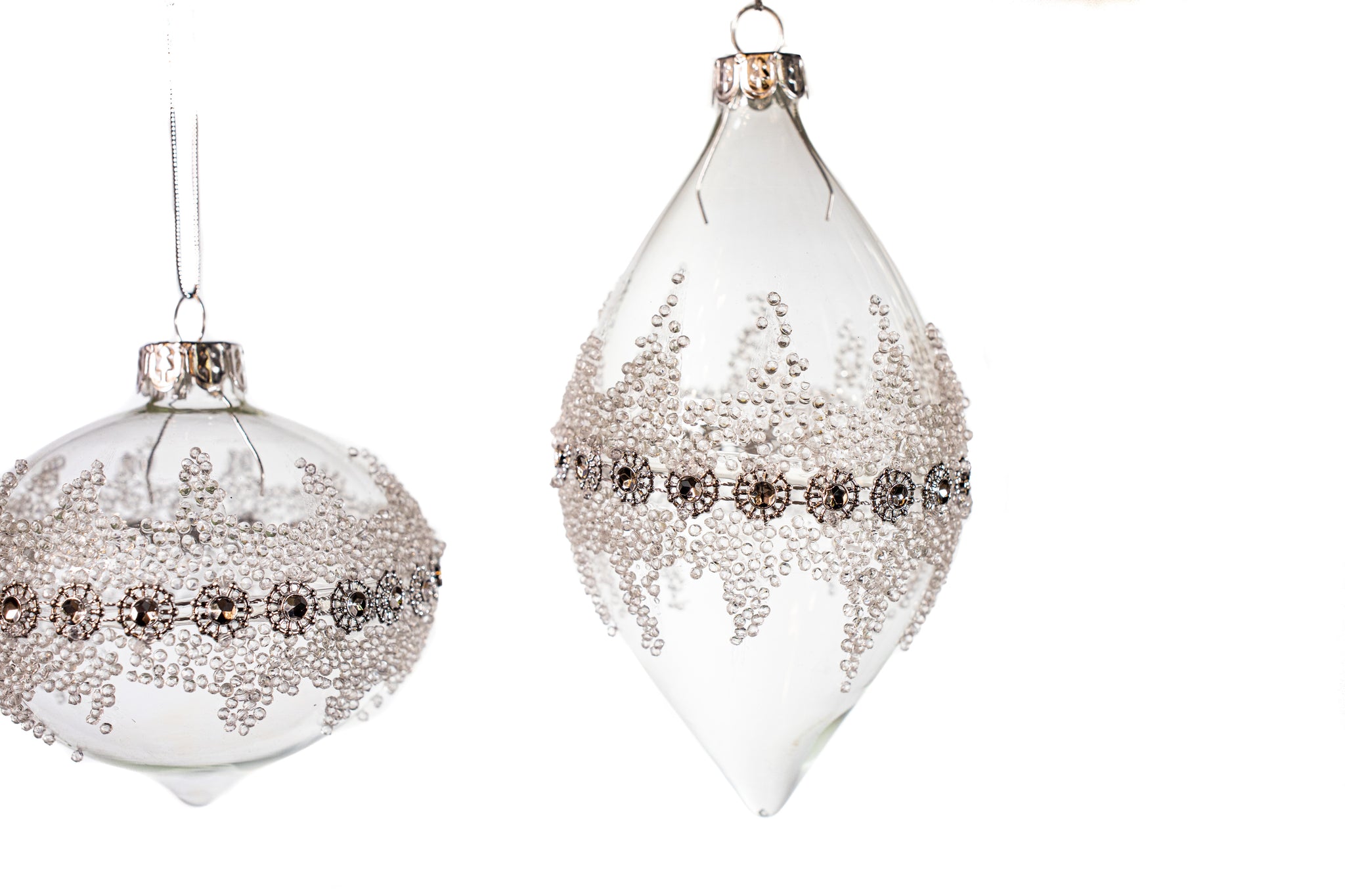 5 Clear Glass Spun Ornament Set of 12