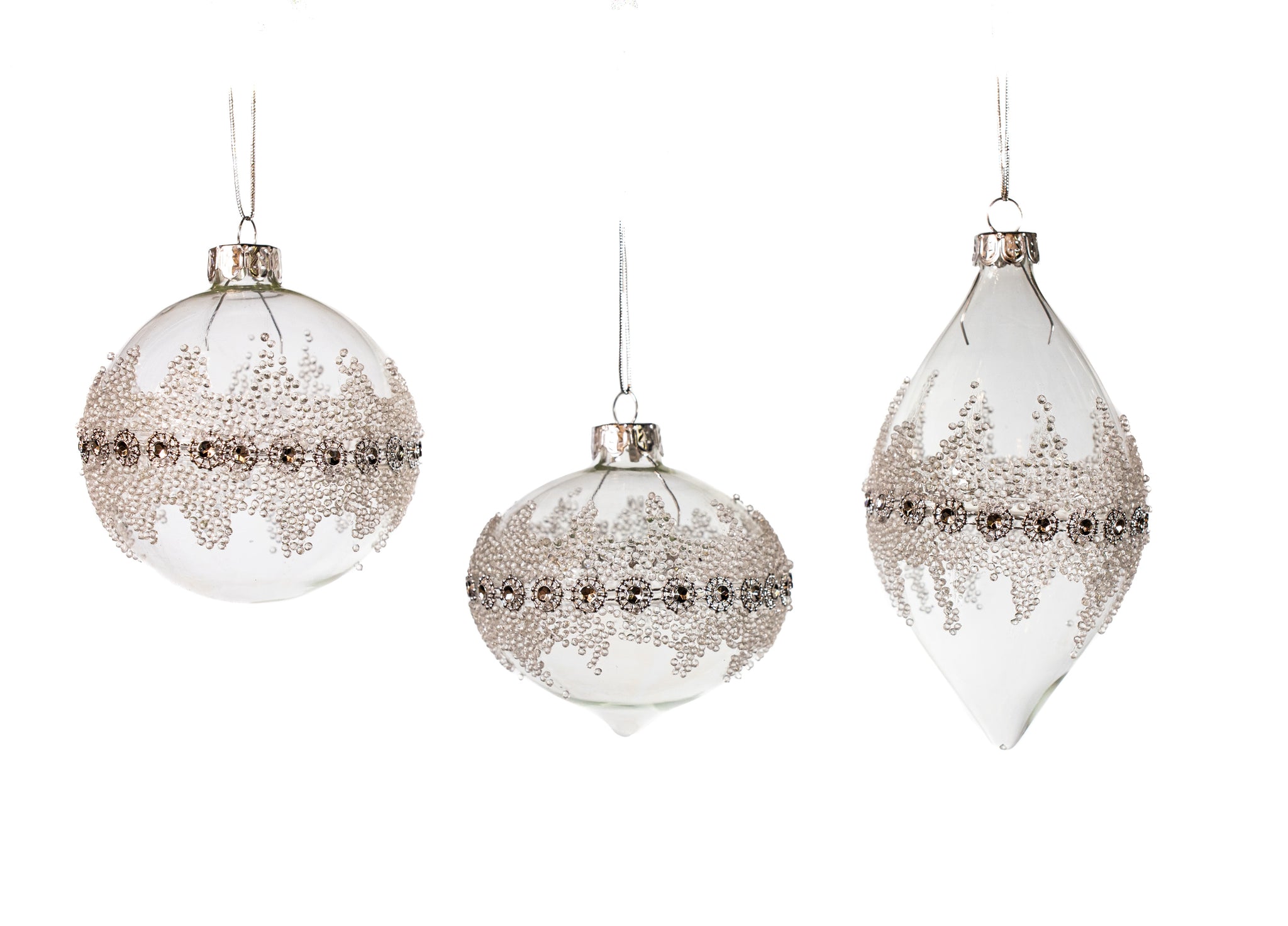 5 Clear Glass Spun Ornament Set of 12