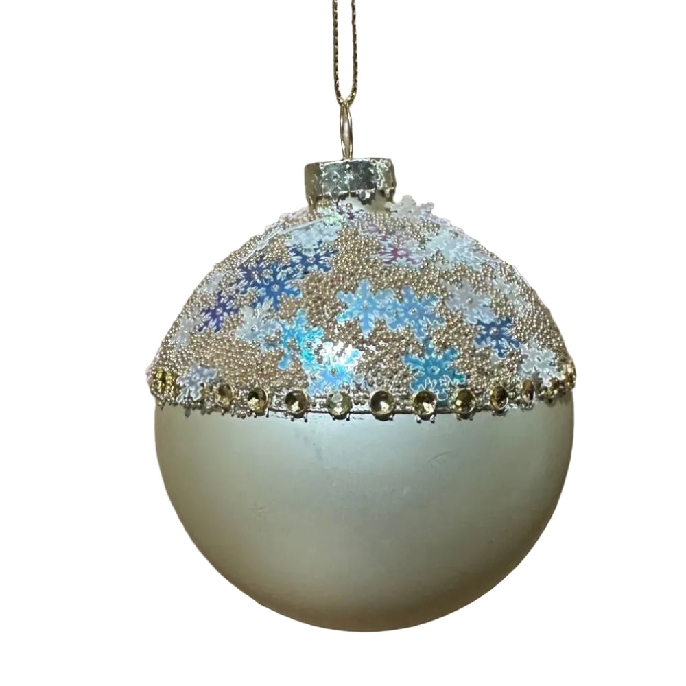 3" Champagne Beaded & Sequin Ornament Assorted Set Of 12