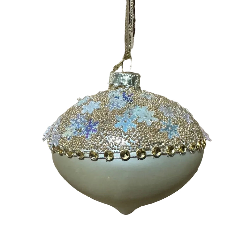 3" Champagne Beaded & Sequin Ornament Assorted Set Of 12