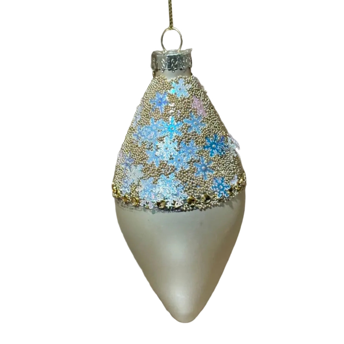 3" Champagne Beaded & Sequin Ornament Assorted Set Of 12