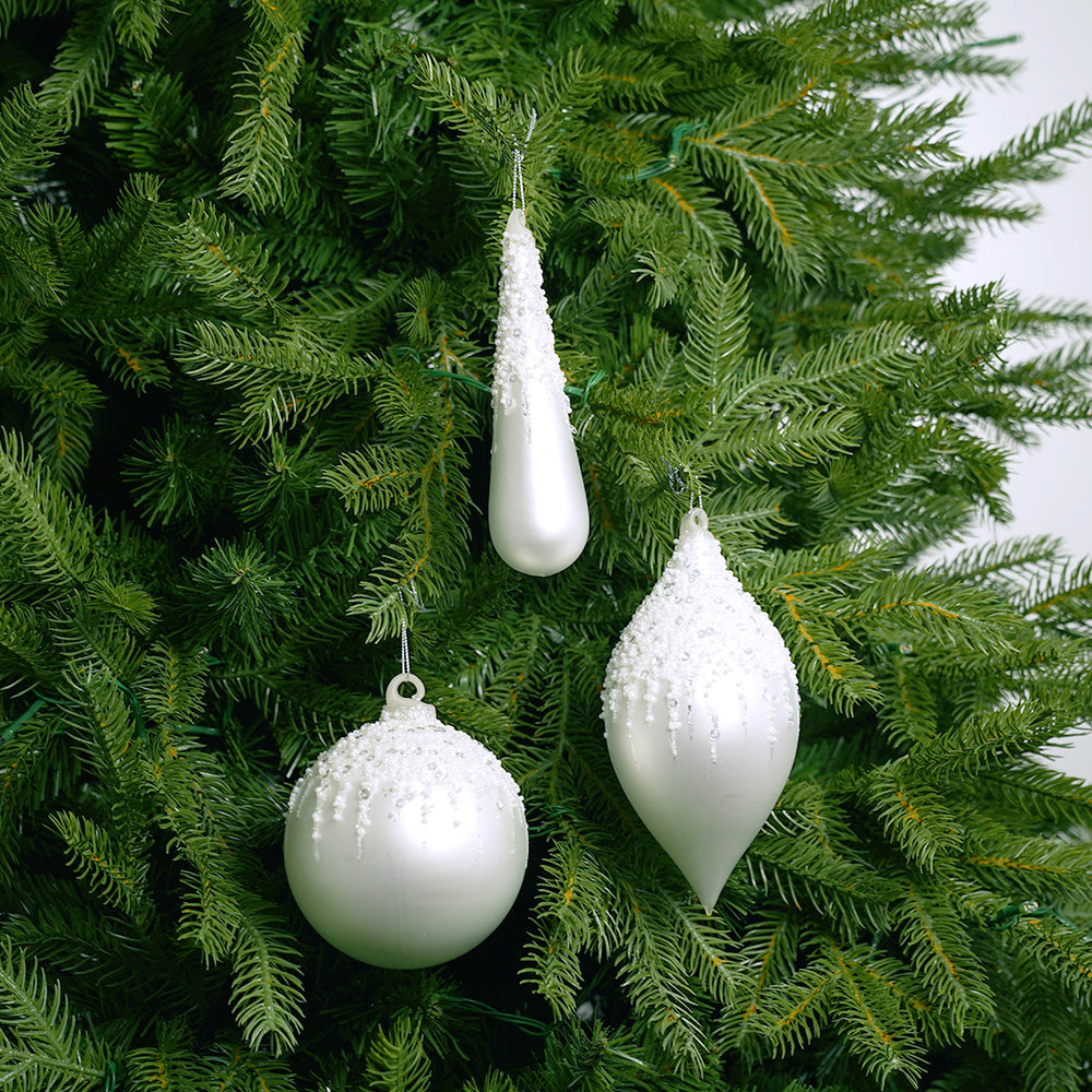 4" White Matte & Glitter Ornament Assorted Set Of 12