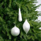 4" White Matte & Glitter Ornament Assorted Set Of 12
