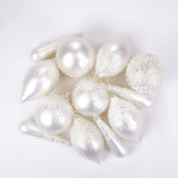 4" White Matte & Glitter Ornament Assorted Set Of 12