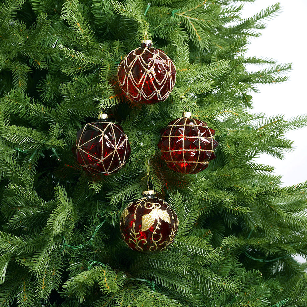 4" Red With Gold Assorted Ornament Set Of 12