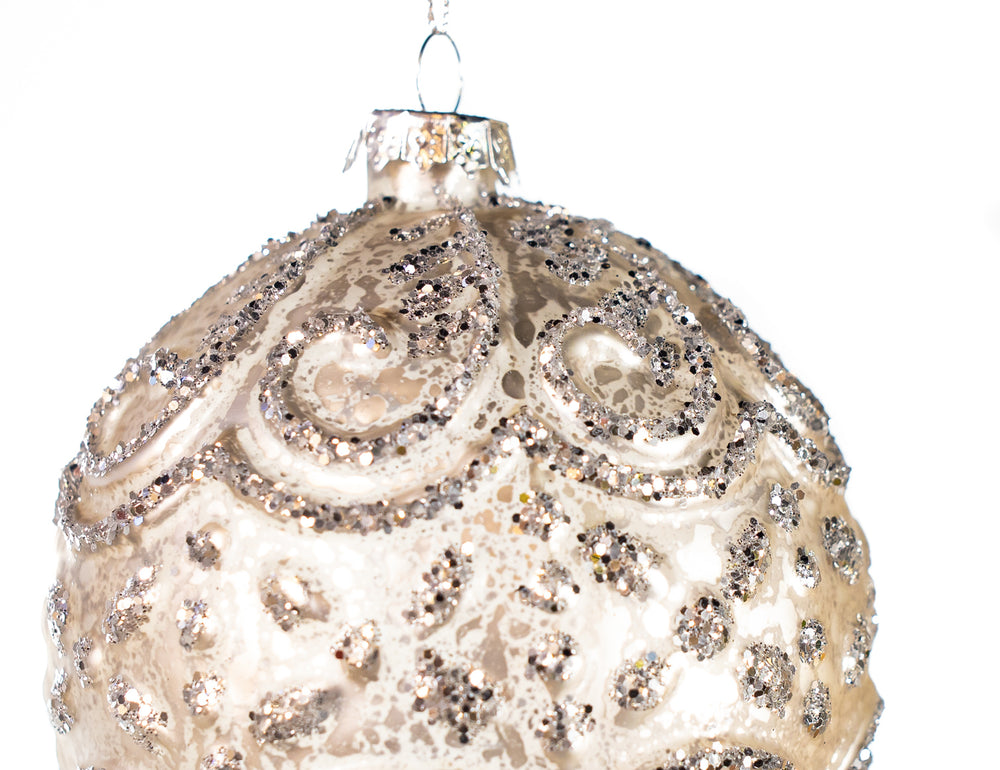 4" Silver Glittered Assorted Ornament Set Of 12