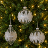 4" Clear Beaded Glass Ornament Assorted Set Of 12
