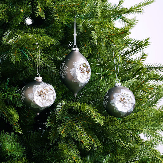 3"- 5" Silver Snowflake Ornament Assorted Set Of 12