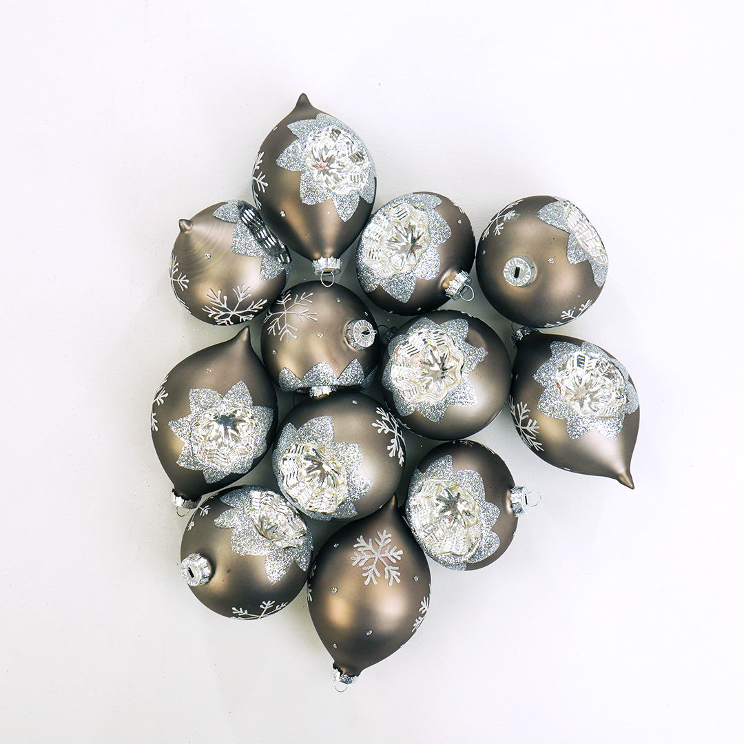 3"- 5" Silver Snowflake Ornament Assorted Set Of 12