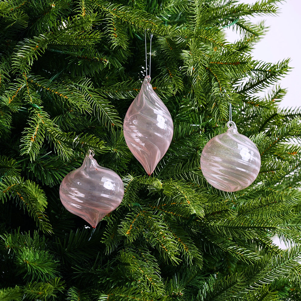 3" Pink Glass Assorted Ornament Set Of 12