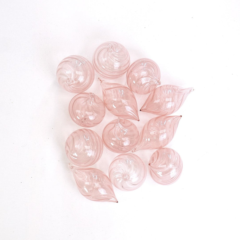 3" Pink Glass Assorted Ornament Set Of 12