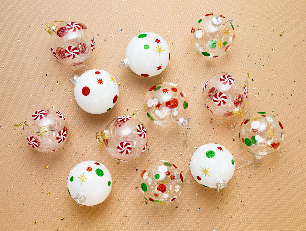 3" Peppermint Polka Dot Assorted Glass Set Of 12