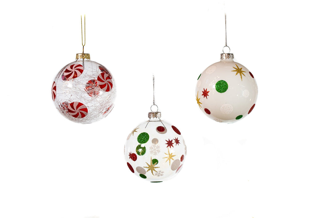 3" Peppermint Polka Dot Assorted Glass Set Of 12