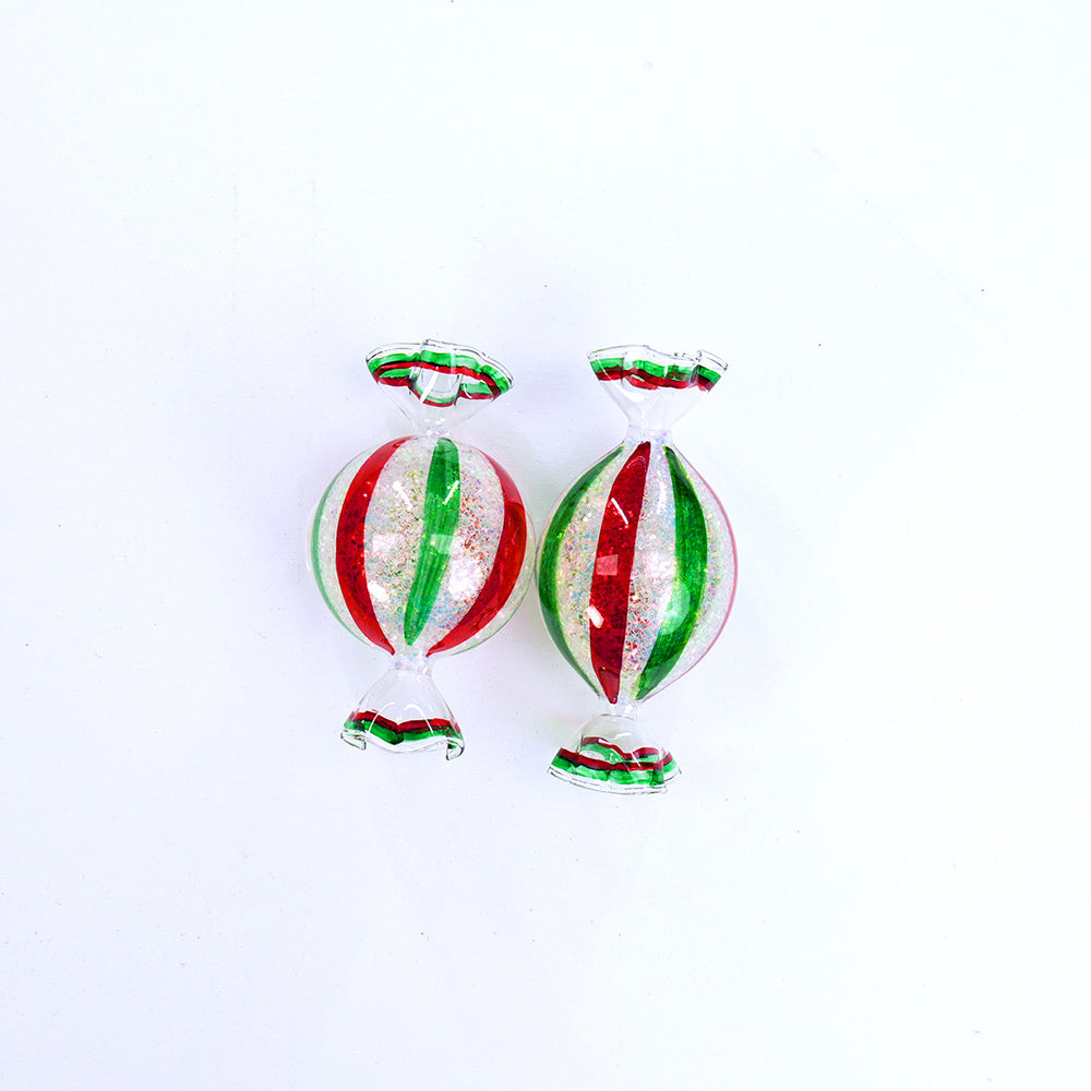 8" Red & Green Candy Lighted Ornament Assorted Set Of 2