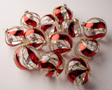 4" Red & Gold Striped Ornament Assorted Set Of 12