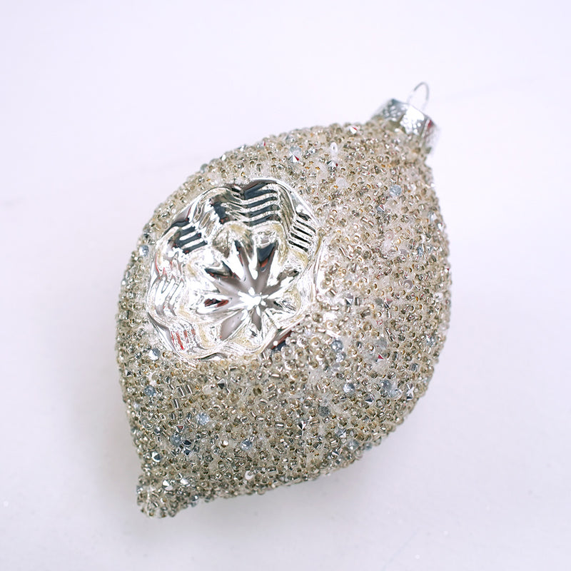 3"-5" Silver Beaded Ornament Assorted Set Of 12
