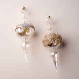 9" Clear Gold Glitter Finial Ornament Assorted Set Of 4