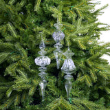 13" Clear Glitter Beaded Finial Ornament Assorted Set Of 3