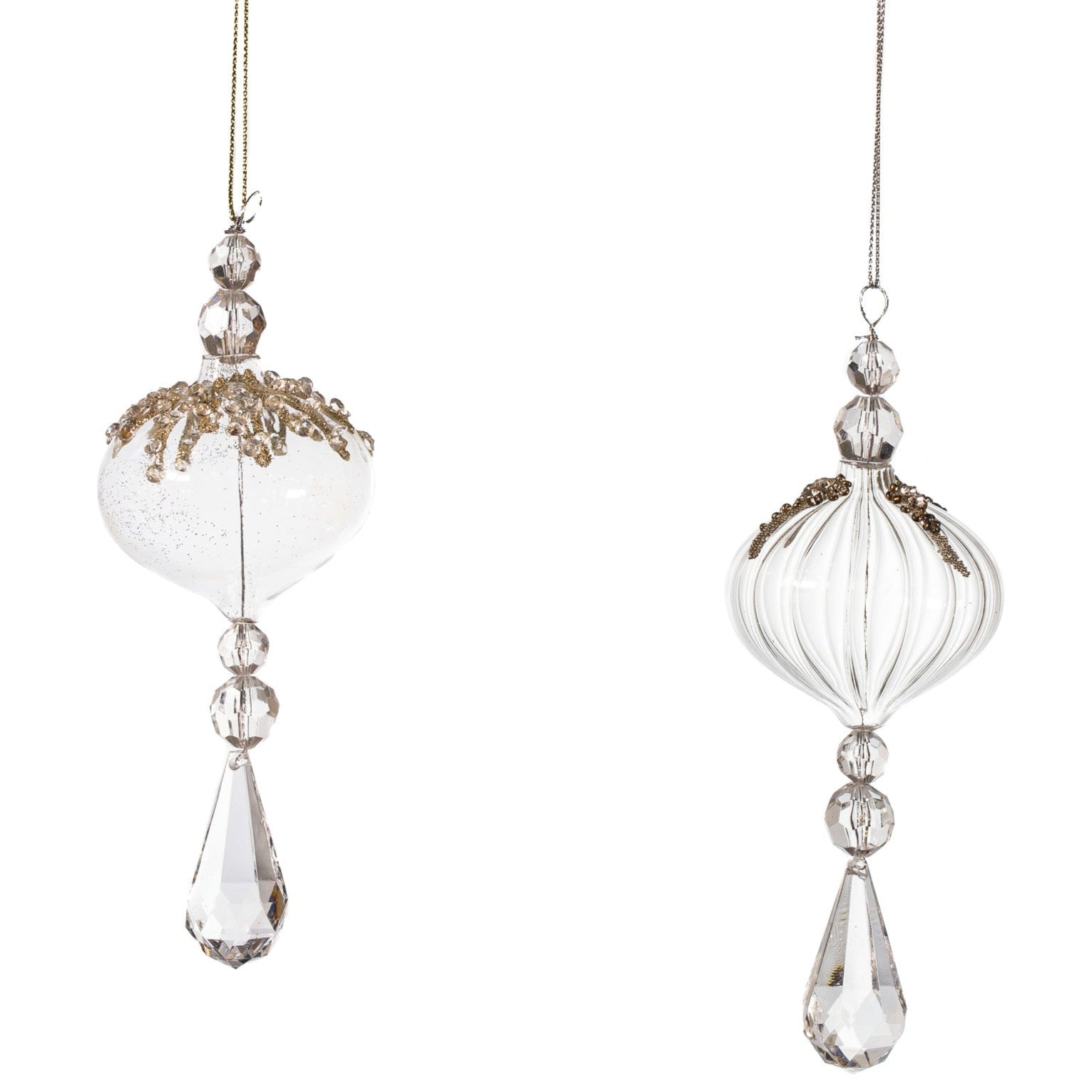 7" Clear Jeweled Onion Drop Assorted Set Of 6