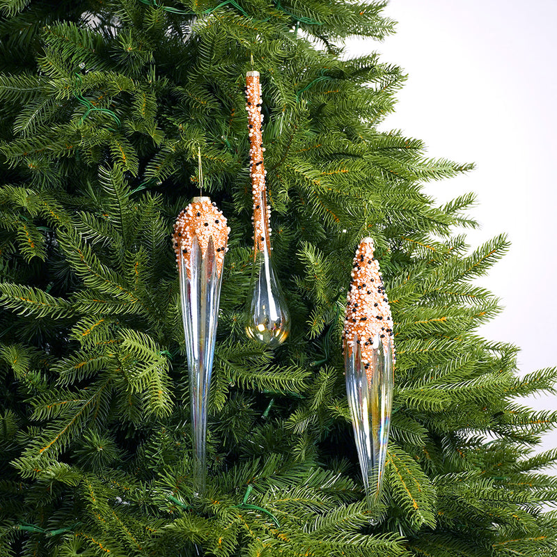 12" Cellini Glitter Clear Finial Ornament Assorted Set Of 9