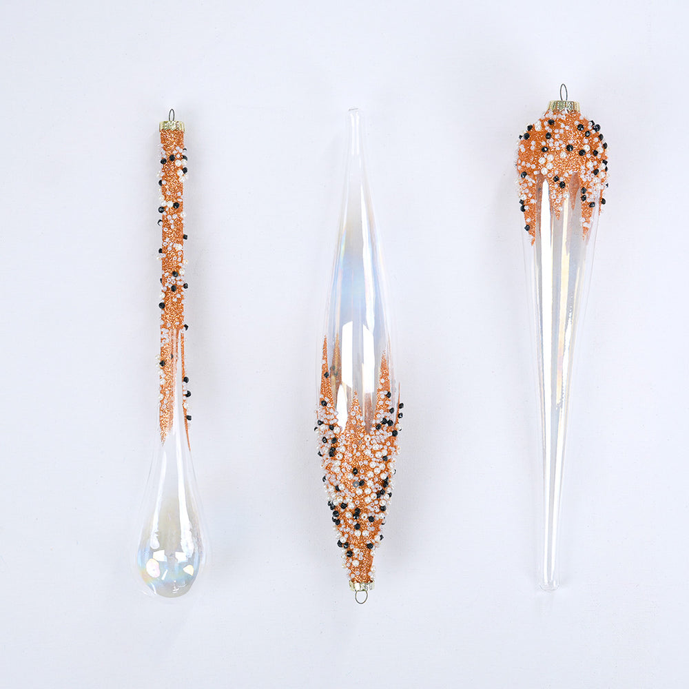 12" Cellini Beaded Clear Finial Assorted Set Of 3