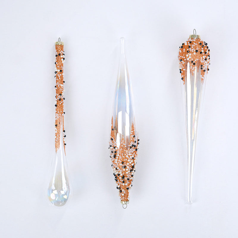 12" Cellini Glitter Clear Finial Ornament Assorted Set Of 9