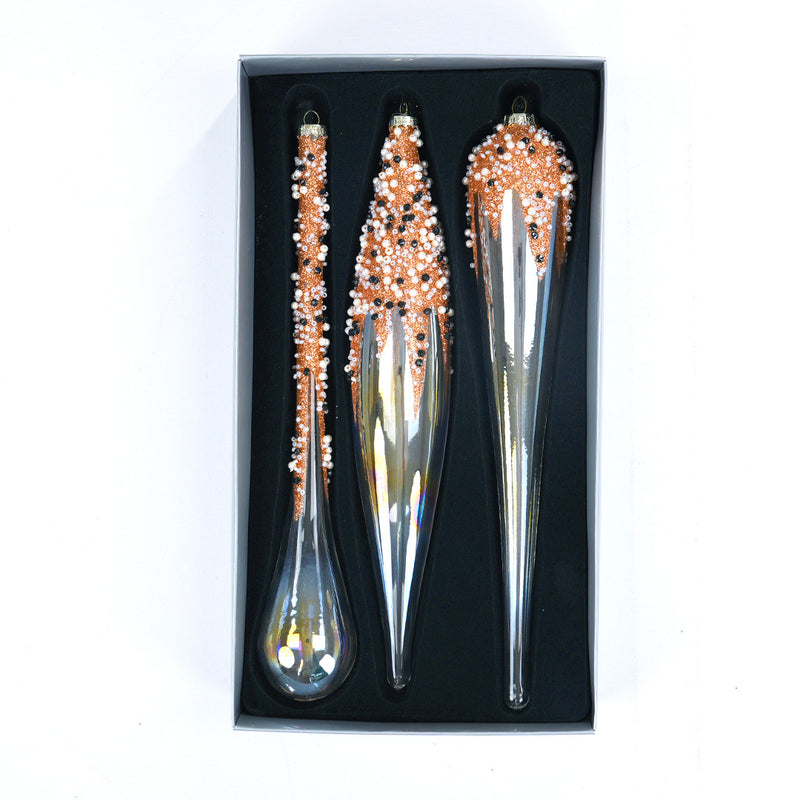 12" Cellini Glitter Clear Finial Ornament Assorted Set Of 9