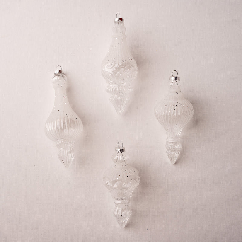 6" Winter Frost Clear Finial Ornament Assorted Set Of 12