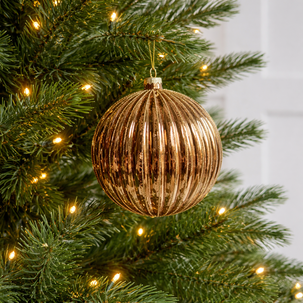 6" Gold Glitter Glass Ball Ornament Set Of 4