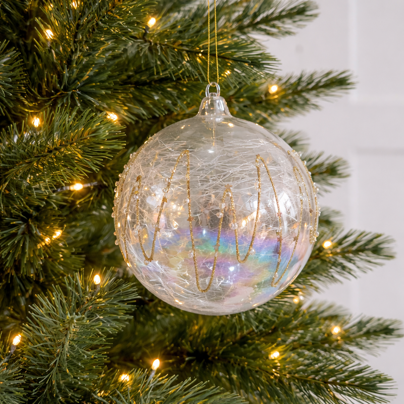 Set de 4 adornos de bola de cristal con purpurina dorada iridiscente de 6"