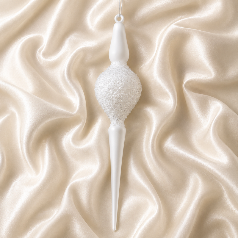 16" Icy White Finial Ornament Set of 6