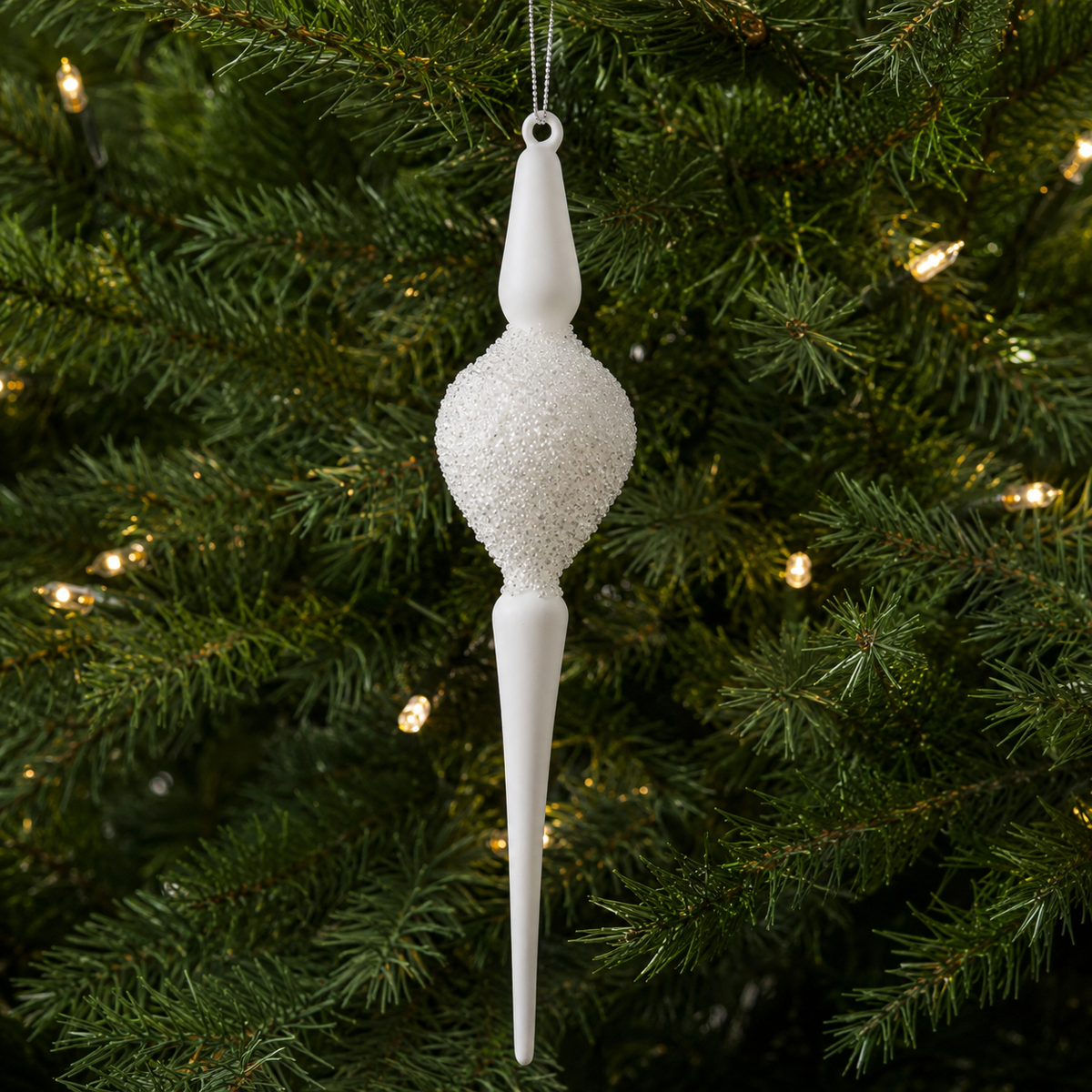 16" Icy White Finial Ornament Set of 6