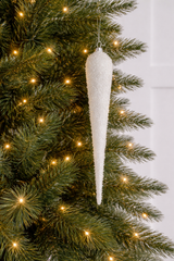 14" White Glitter Glass Finial Ornament Set Of 6