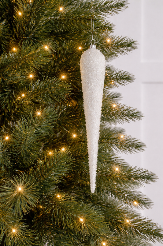 Juego de 6 adornos de cristal blanco brillante de 14"
