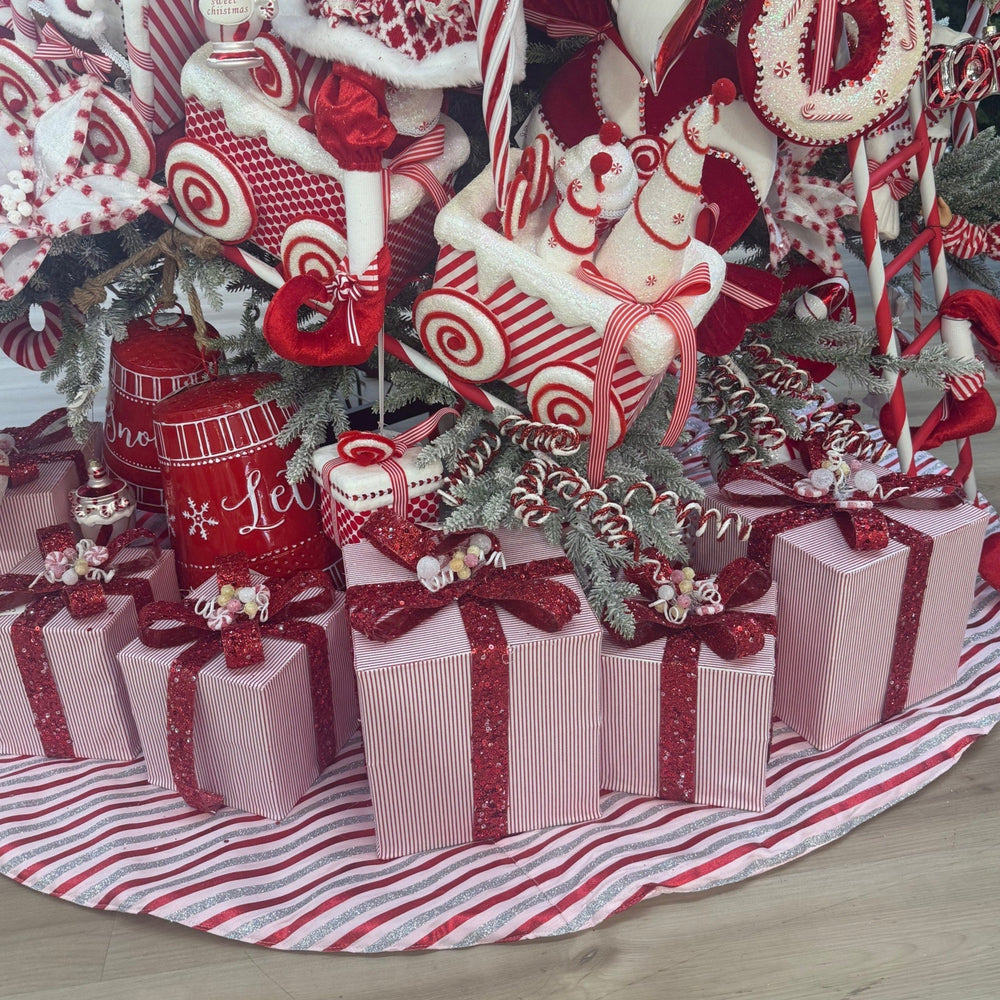 Red & White Stripe Gift Box With Sequin Bow Set Of 2